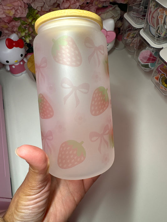 Strawberry Bow Coquette Glass Libby Cup