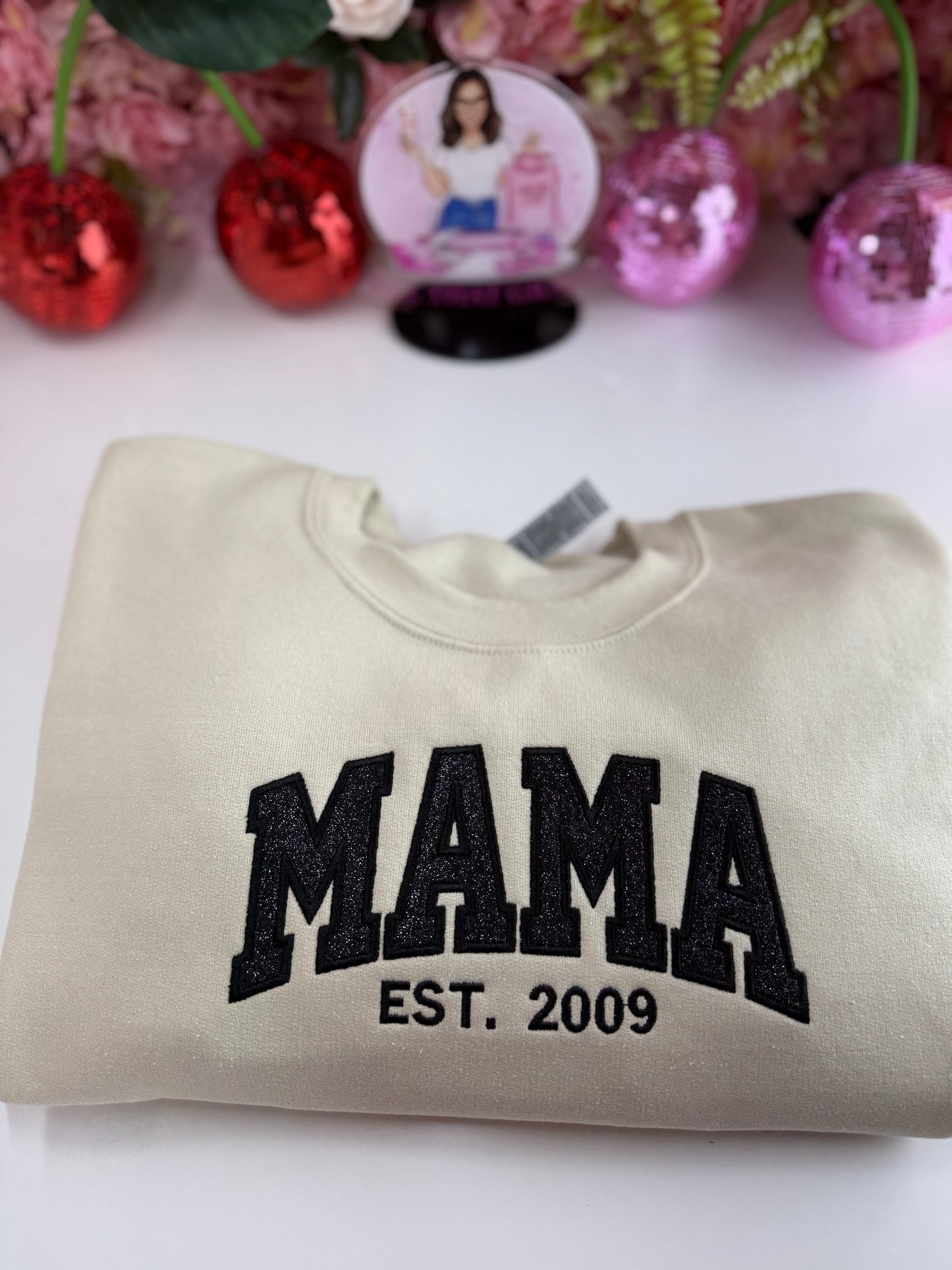 Mama Glitter Appliqué Embroidered Sweater Customizable