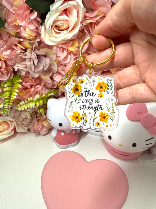 The Lord Is My Strength Floral Acrylic Keychain 2"