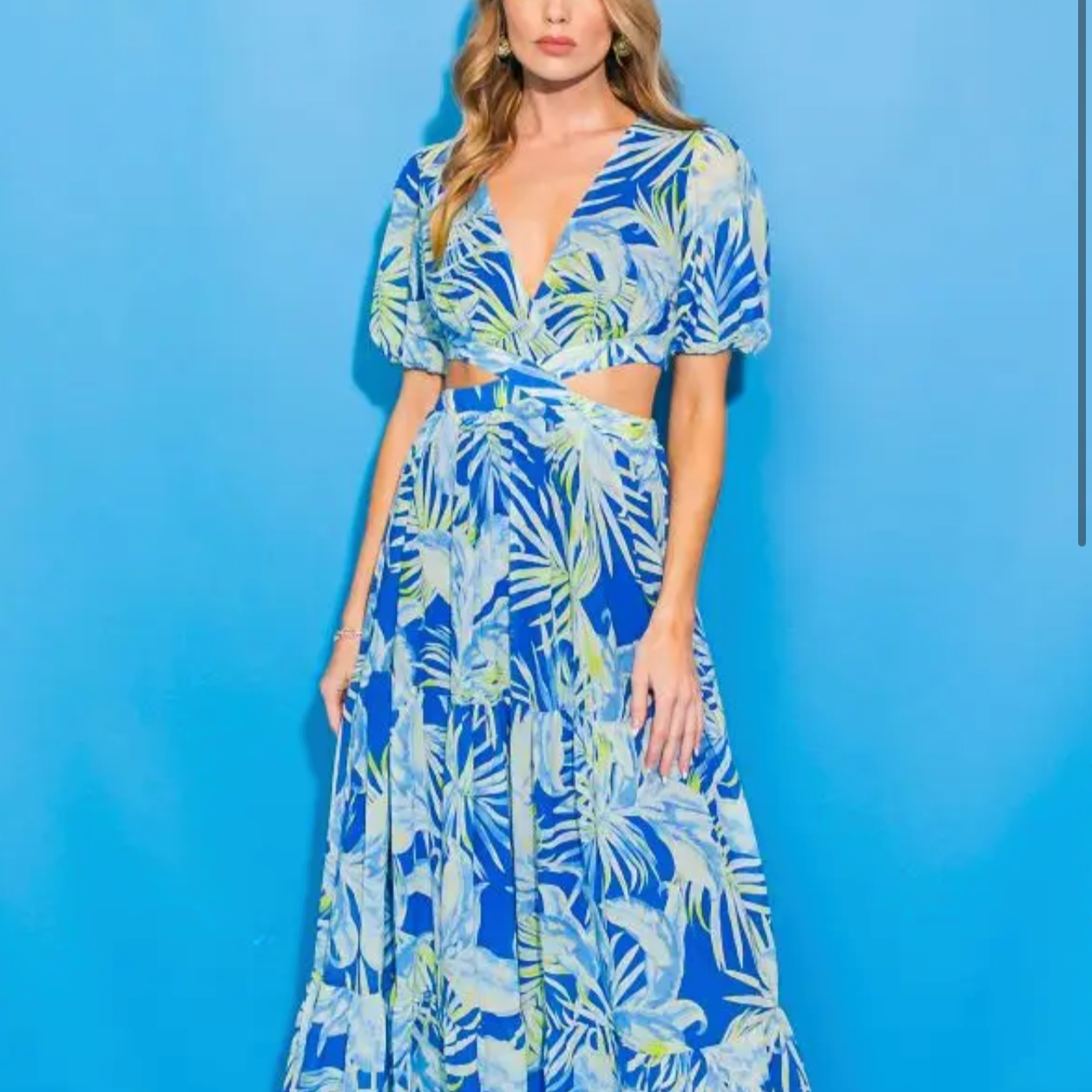 Palm Cut Out Woman's Maxi Dress in Blue