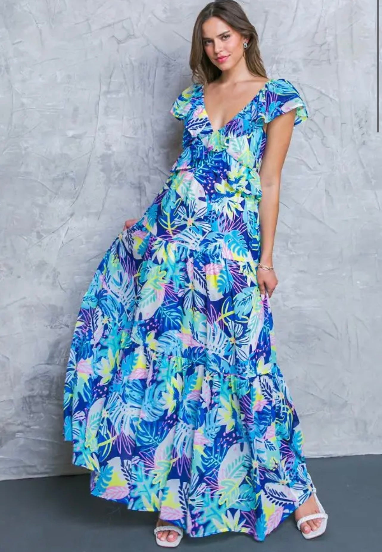 Tropical Print Woman's Woven Maxi Dress