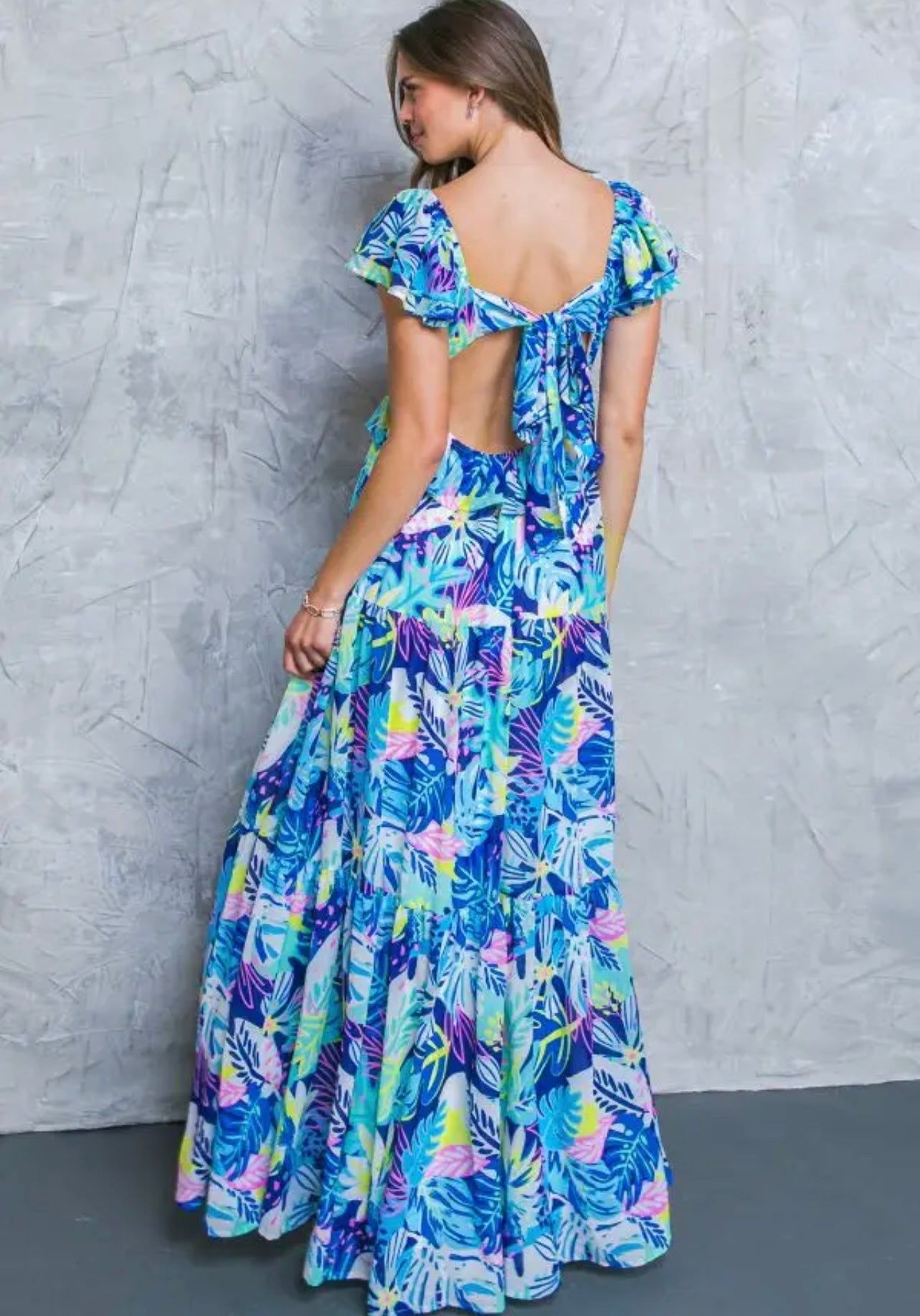 Tropical Print Woman's Woven Maxi Dress