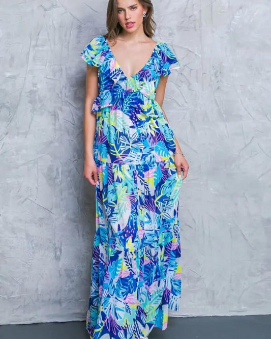 Tropical Print Woman's Woven Maxi Dress