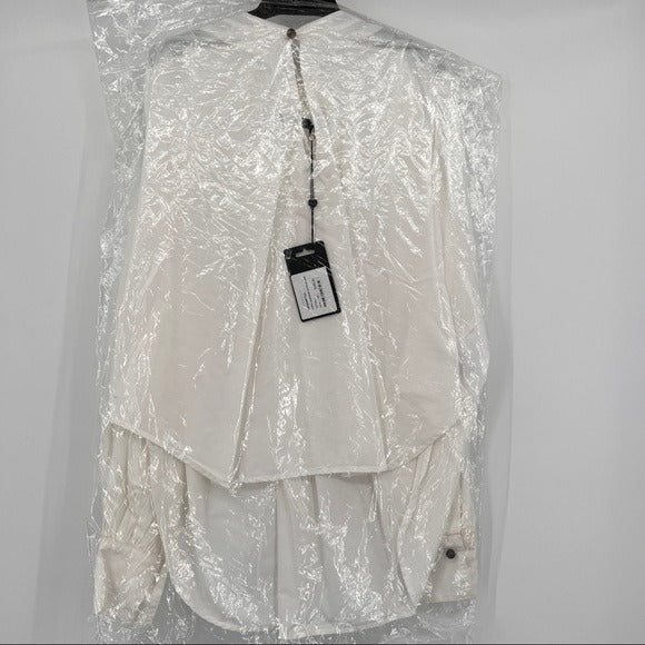 Bassike Cotton Gathered Oversize White Shirt Size M/L NWT