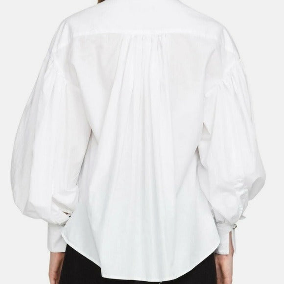 Bassike Cotton Gathered Oversize White Shirt Size M/L NWT