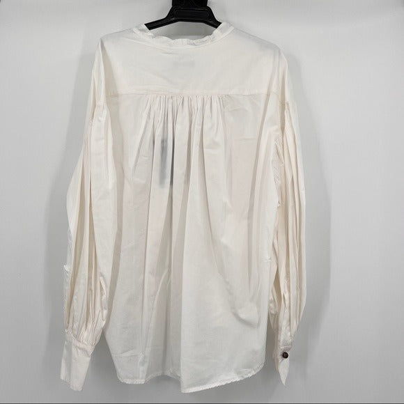 Bassike Cotton Gathered Oversize White Shirt Size M/L NWT