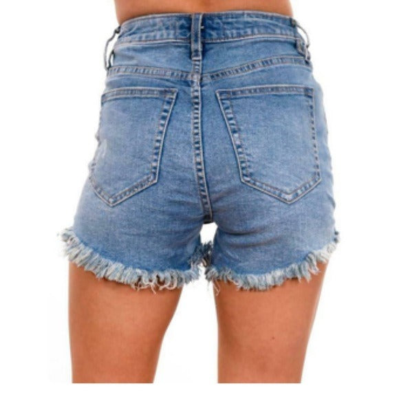 Free People Women's Vintage High-Rise Frayed Denim Shorts Medium Blue 25 NWT