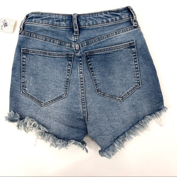 Free People Women's Vintage High-Rise Frayed Denim Shorts Medium Blue 25 NWT