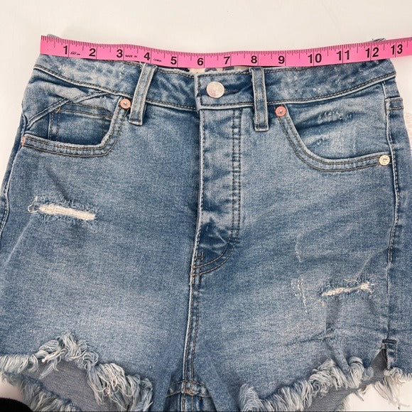 Free People Women's Vintage High-Rise Frayed Denim Shorts Medium Blue 25 NWT