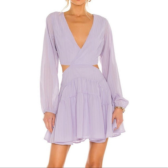 Bardot for Revolve Cut Out Frill Dress in Lilac Size Large NWT