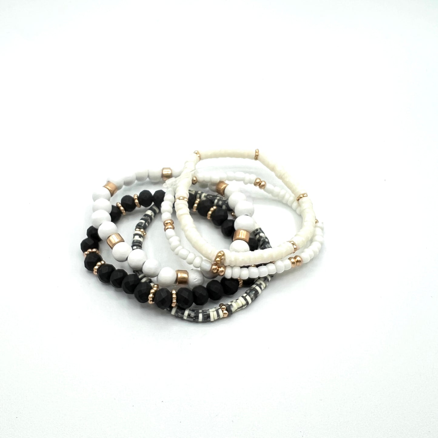 Beaded Bracelet Set in Black and White