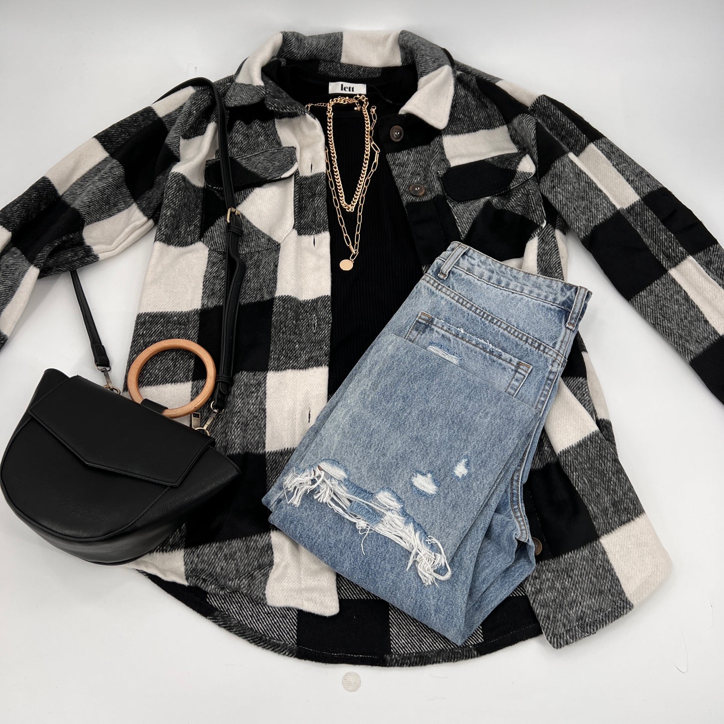 Plaid Melissa Shacket in Black and White