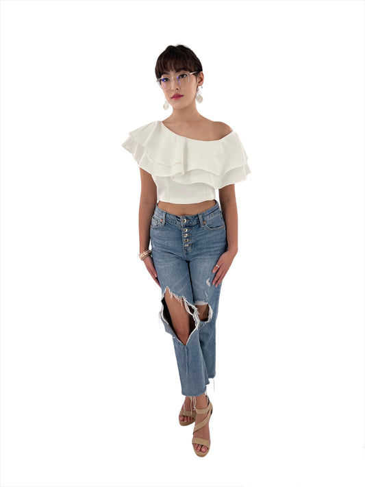 Whimsical White Ruffle Top