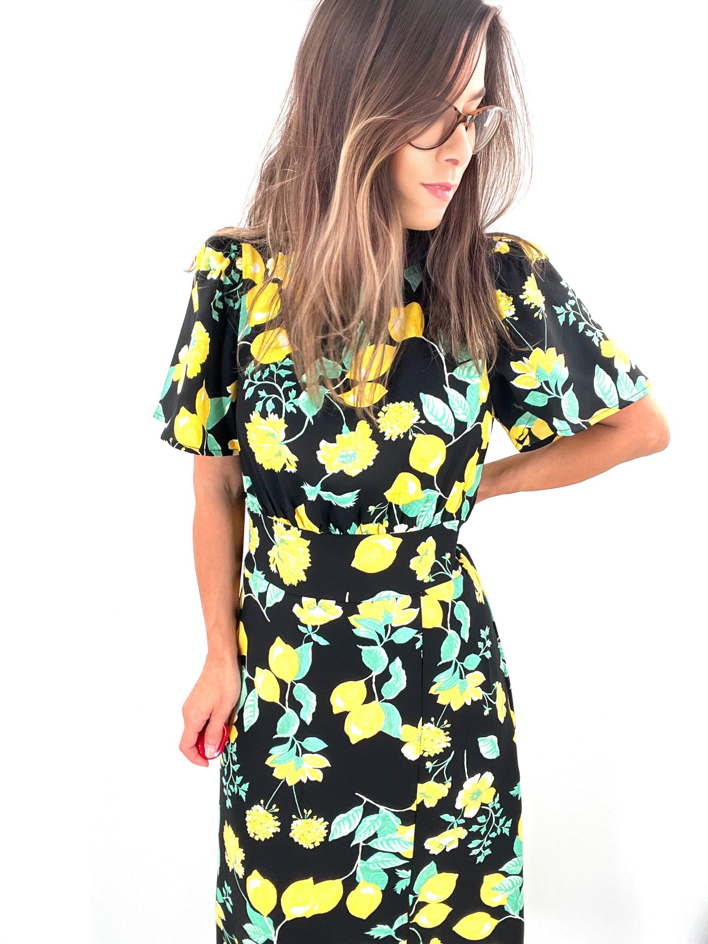 Lemon Print Midi Dress