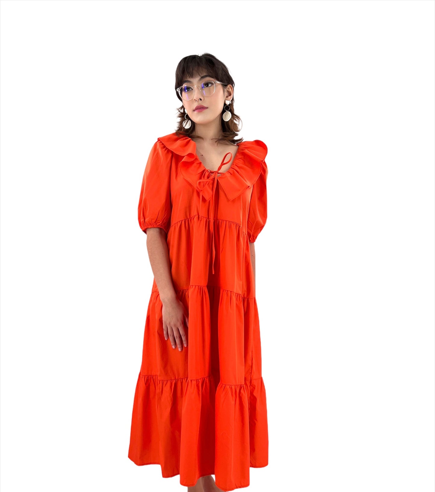 Neon Orange Tiered Dress