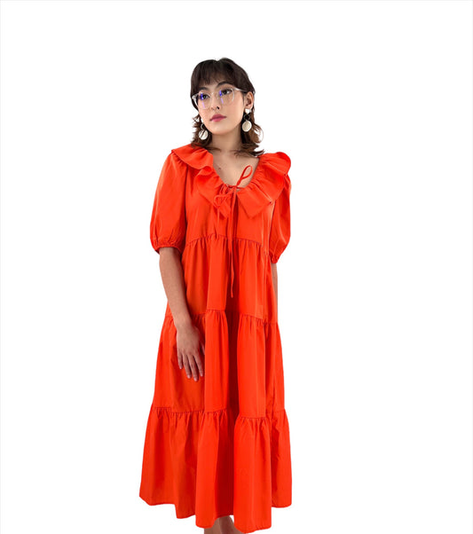 Neon Orange Tiered Dress