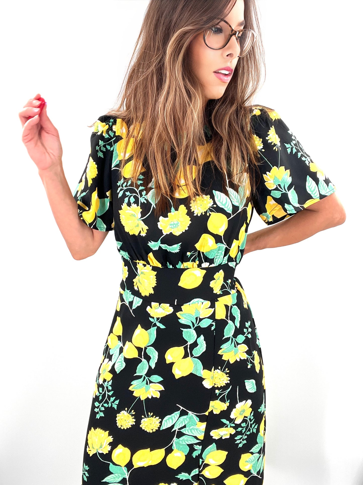 Lemon Print Midi Dress