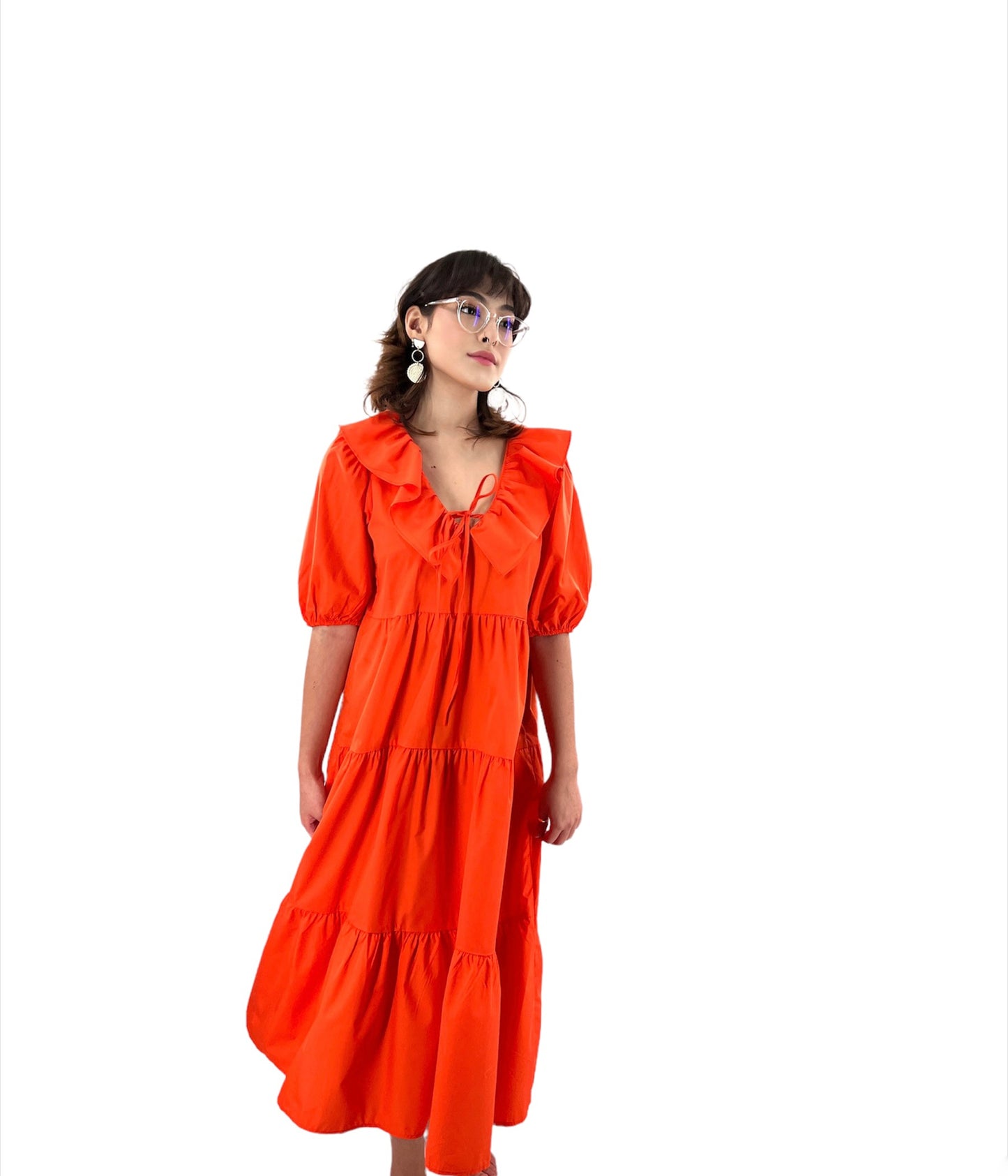 Neon Orange Tiered Dress