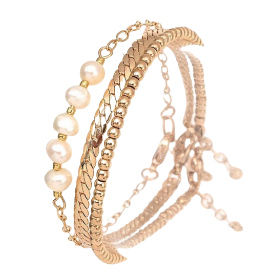 Gold Chain Triple Bracelet Set