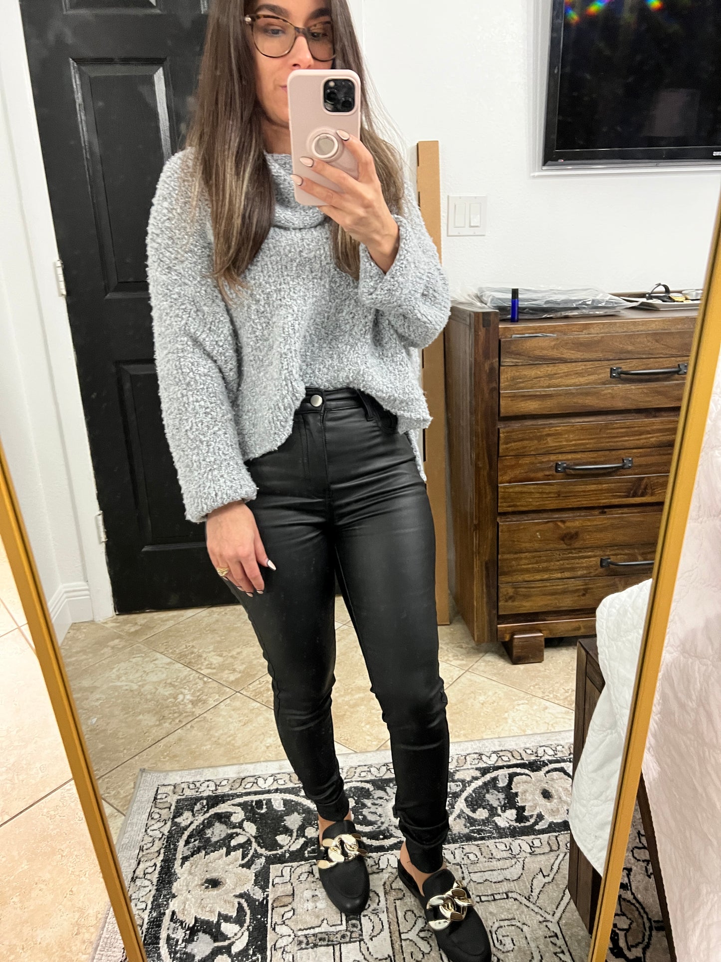 Lena Faux Leather Pants in Black