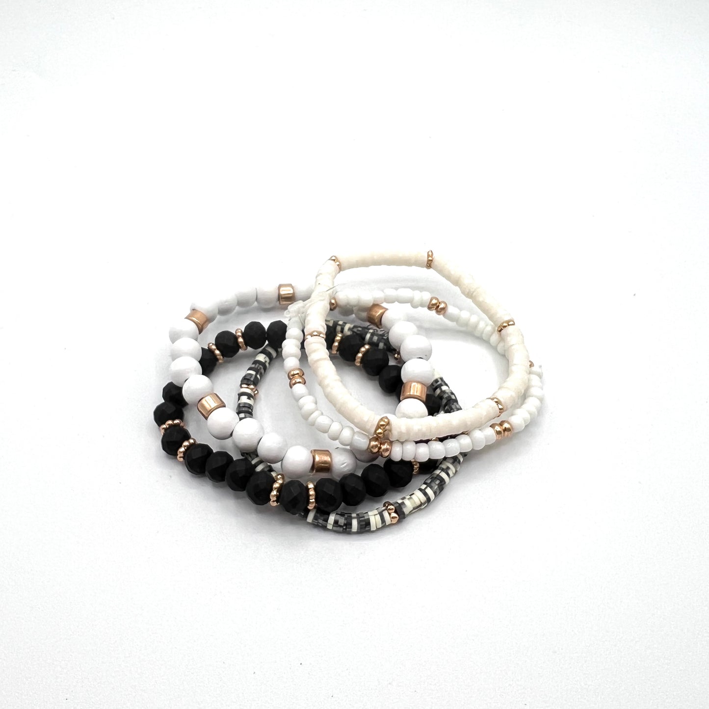 Beaded Bracelet Set in Black and White