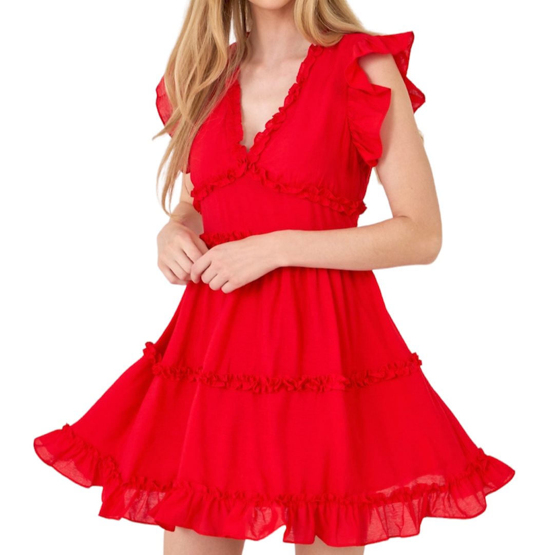 Fire Cracker Red Ruffle Mini Dress