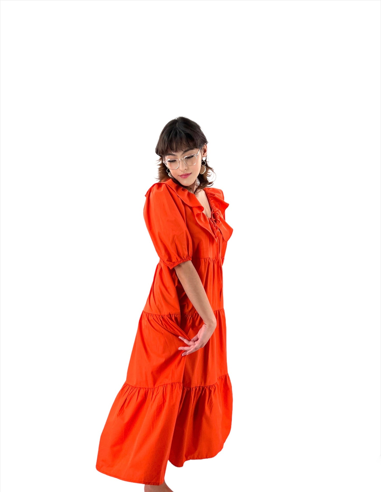 Neon Orange Tiered Dress