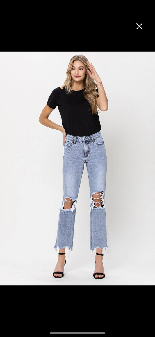 Ashley Distressed Vervet 90's Straight Crop Jeans