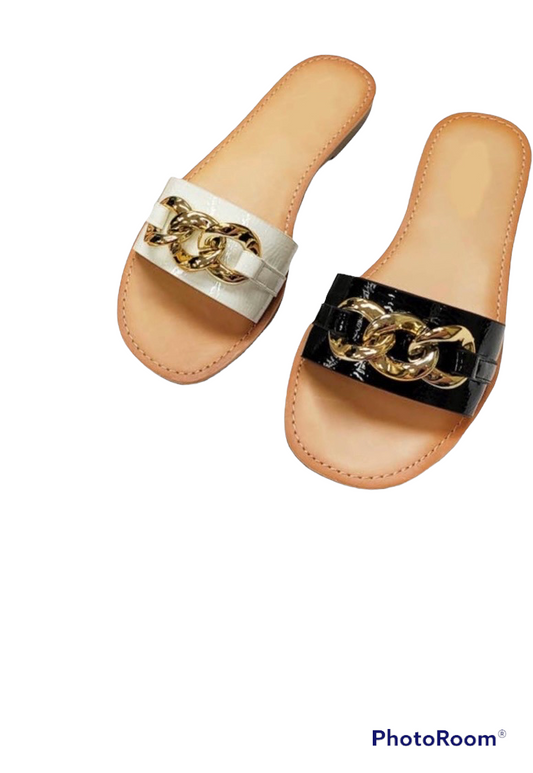 White Patent Gold Chain Sandals