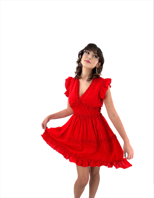 Fire Cracker Red Ruffle Mini Dress