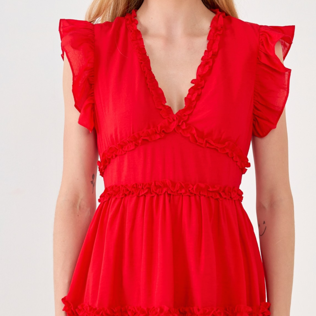 Fire Cracker Red Ruffle Mini Dress